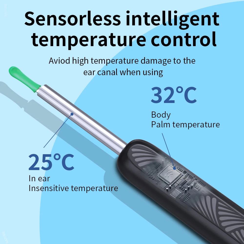Soldering iron with temperature control features on a blue background