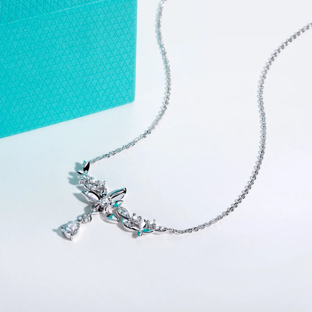 0.97ct Moissanite Orchid Pendant Necklace - 18K Gold Plated 925 Sterling Silver D Color