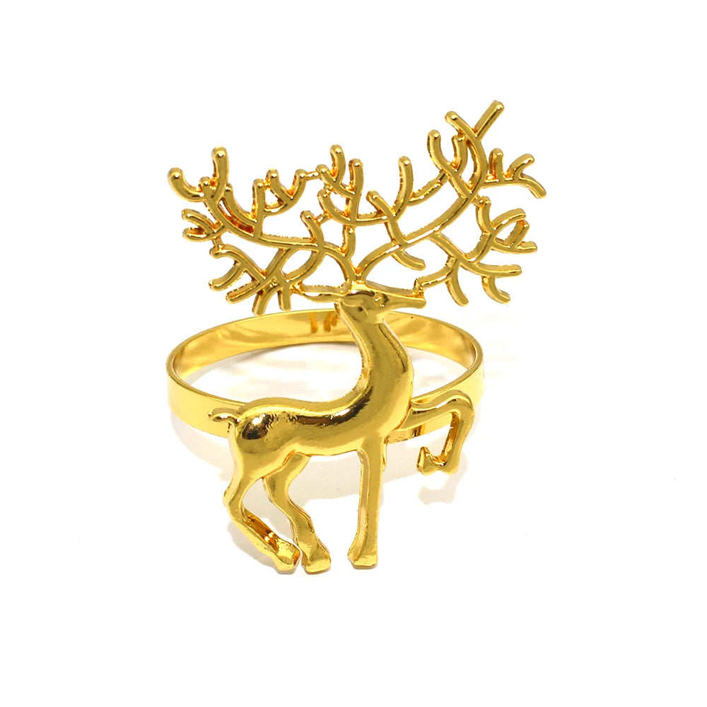 Gold reindeer ring with antlers on a white background