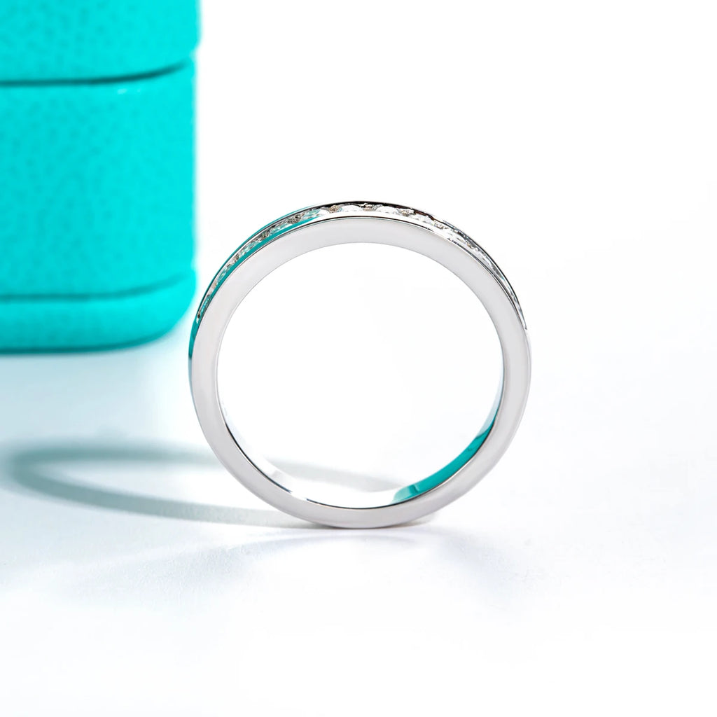 2mm Moissanite Wedding Band - Sterling Silver Round Cut Ring