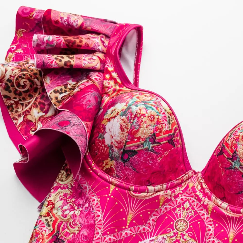 Rose Red Floral Swimsuit - Blooming Print Beachwear