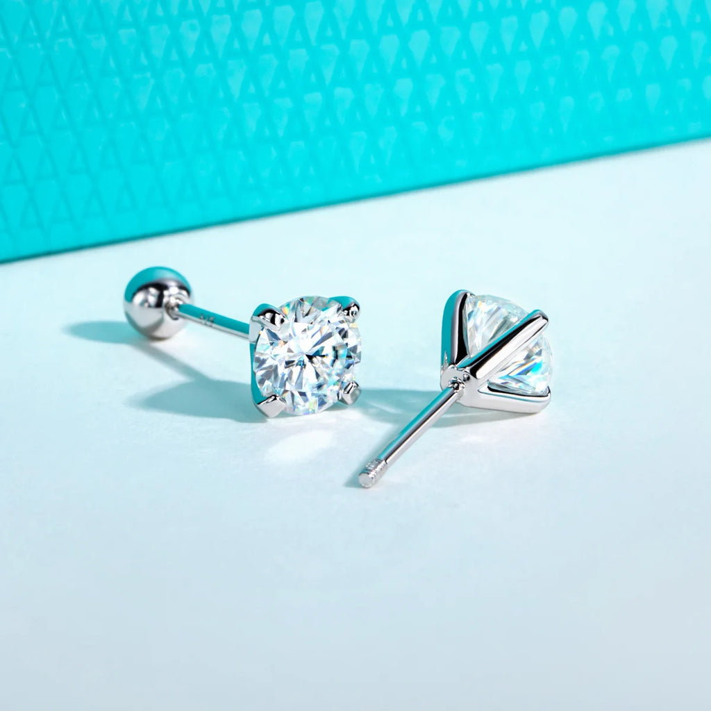 1ct D-Color Moissanite Stud Earrings - 925 Silver 18K Gold Plated