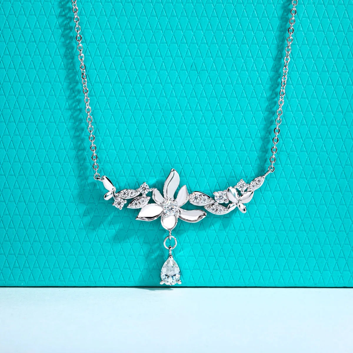 0.97ct Moissanite Orchid Pendant Necklace - 18K Gold Plated 925 Sterling Silver D Color