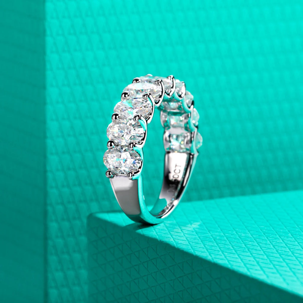 0.5ct Oval Moissanite Half Eternity Band - Sterling Silver Wedding Ring