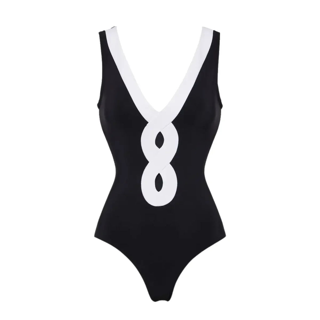 Cutout Swimsuit - Black and White Beachwear