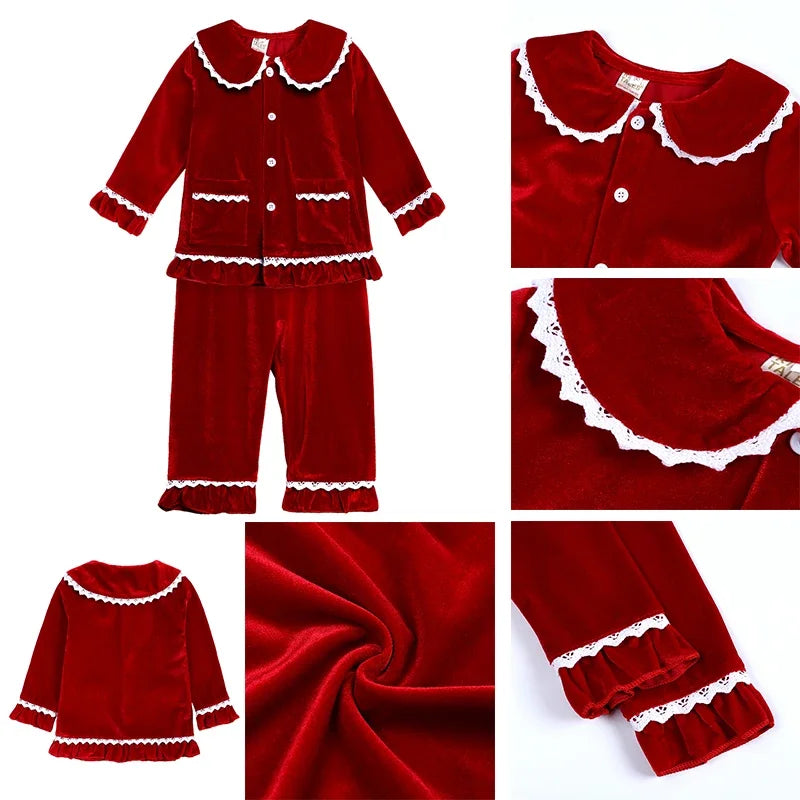 Kids Velvet Christmas Robe Pajamas – Family Matching Winter Sleepwear