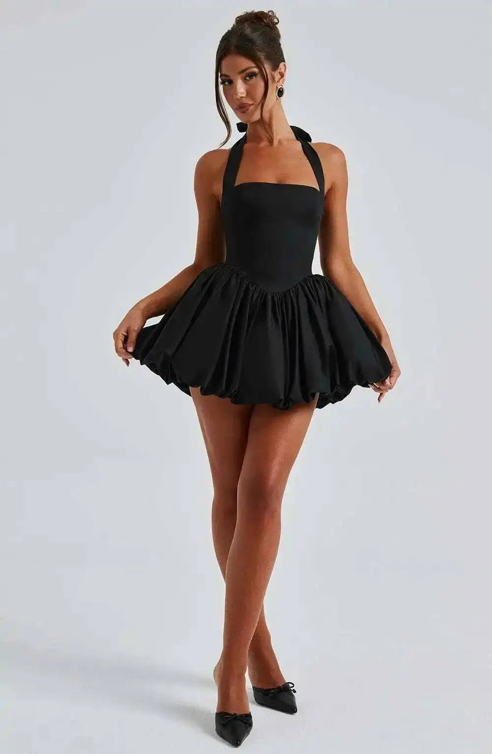 Halter Neck Wrap A-Line Mini Dress - Cottagecore Style