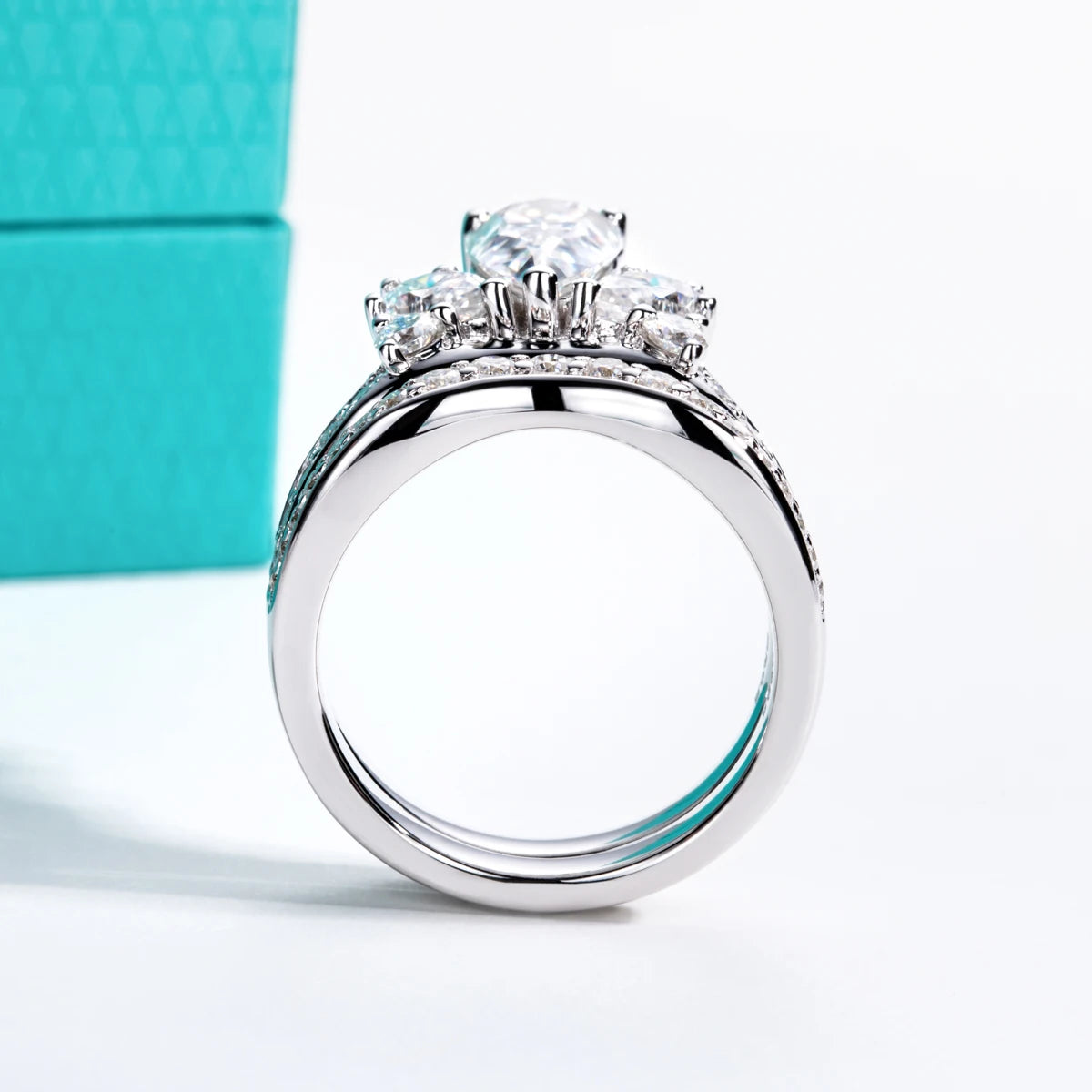 3.78ct Pear Cut D-Color Moissanite Bridal Ring Set - 925 Sterling Silver