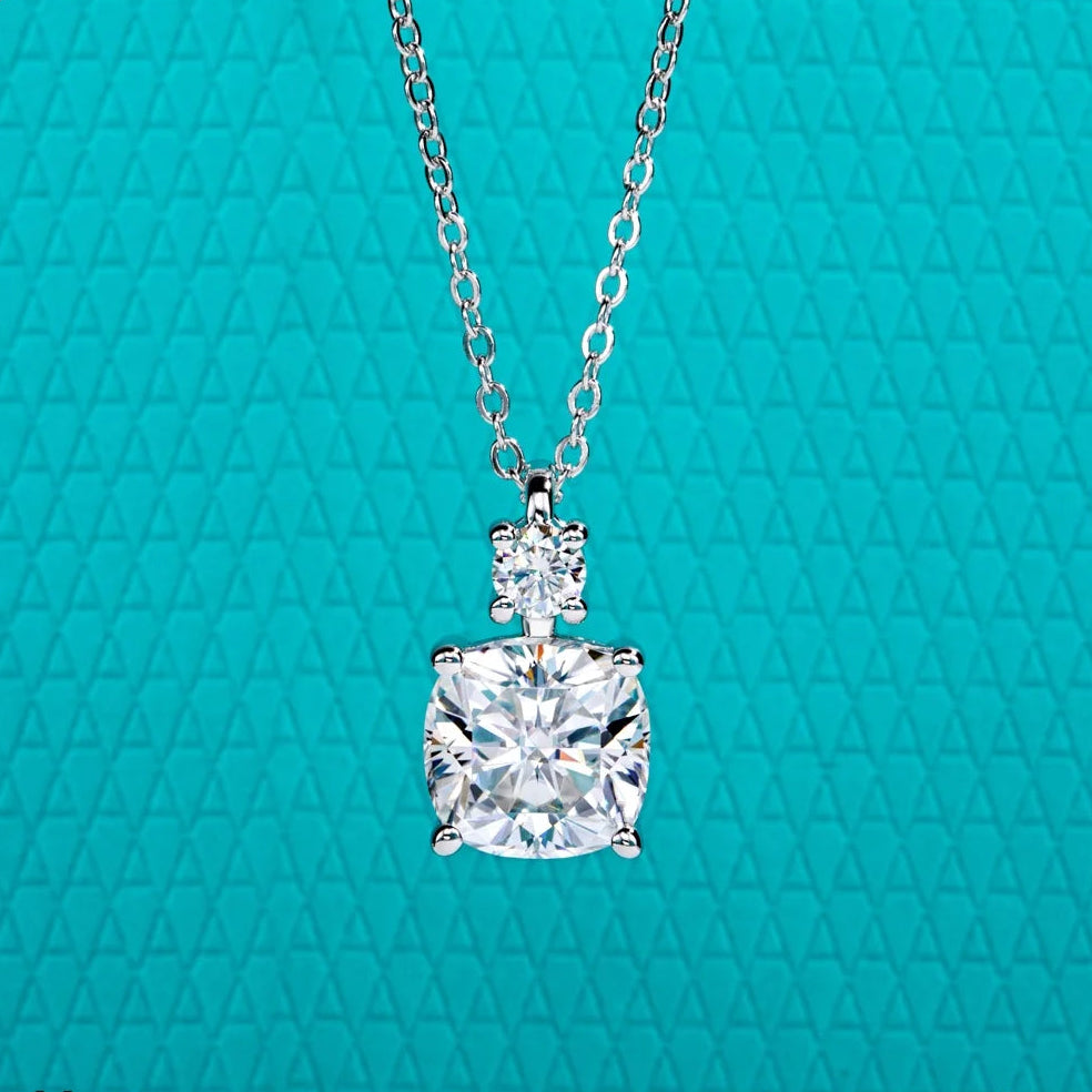Cushion Cut Moissanite Pendant Necklace - 925 Sterling Silver D Color