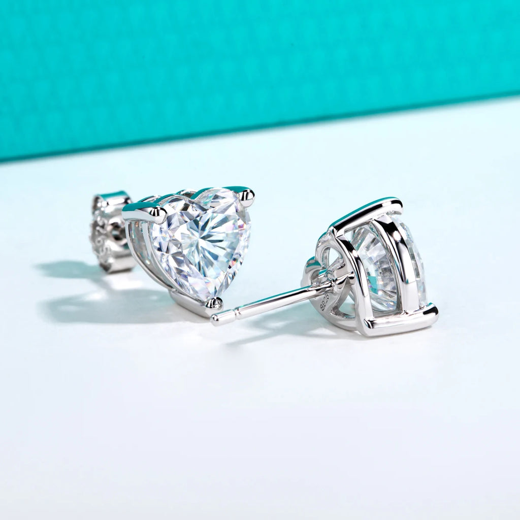 Heart Moissanite Stud Earrings - 925 Sterling Silver