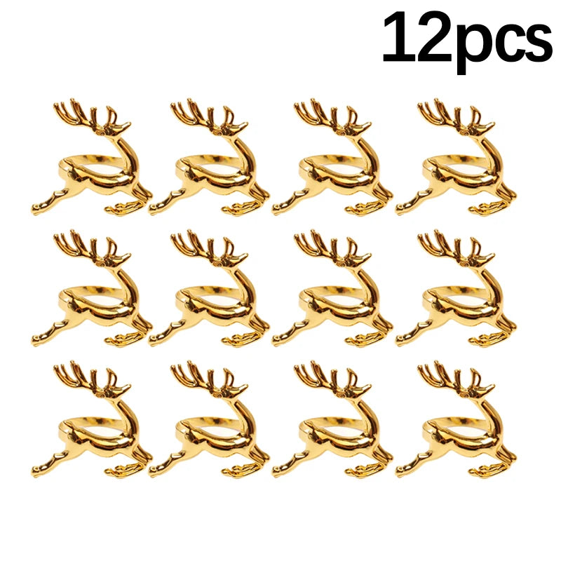 12 gold reindeer-shaped decorations on a white background