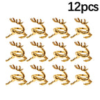 12 gold reindeer-shaped decorations on a white background