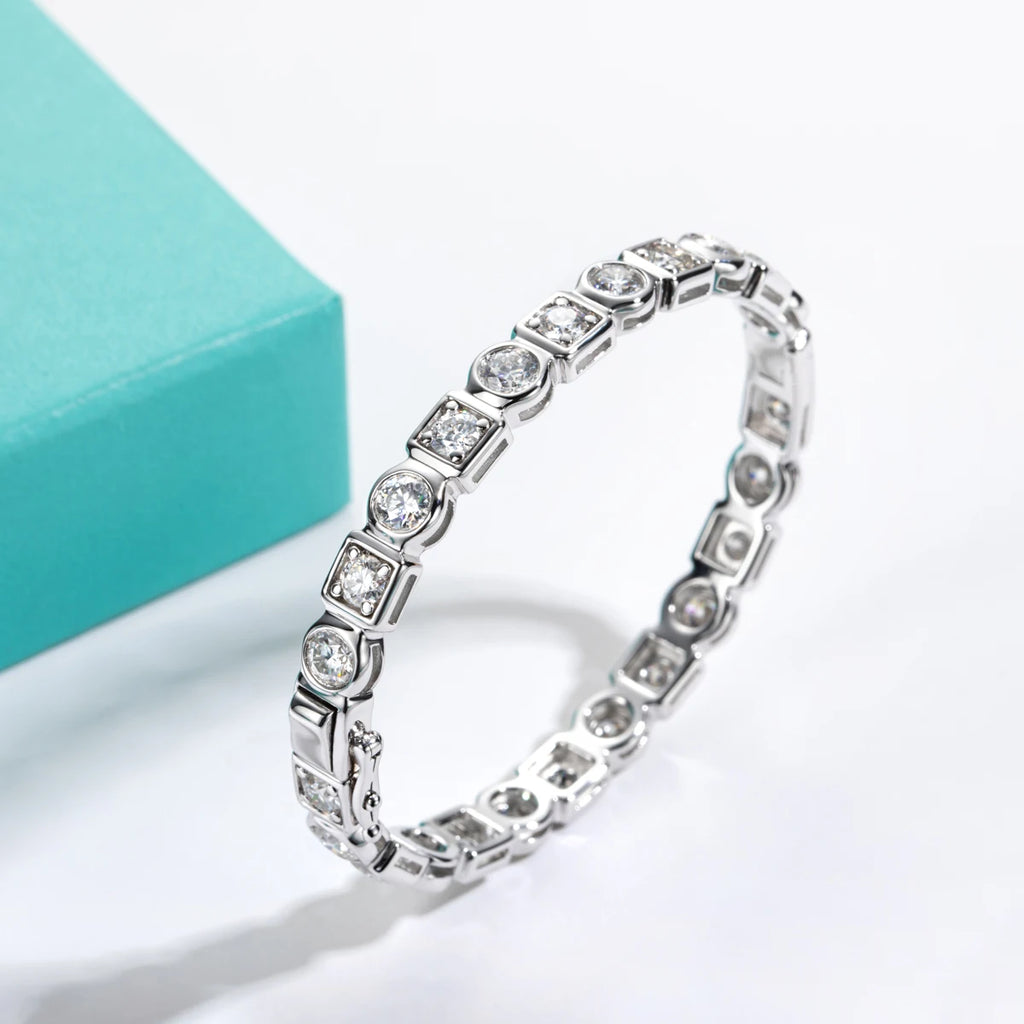 4.5mm Moissanite Bezel Bracelet - 925 Sterling Silver White Gold Plated
