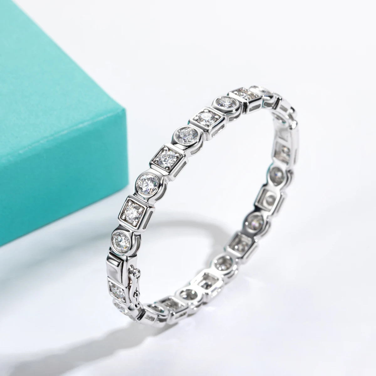 4.5mm Moissanite Bezel Bracelet - 925 Sterling Silver White Gold Plated