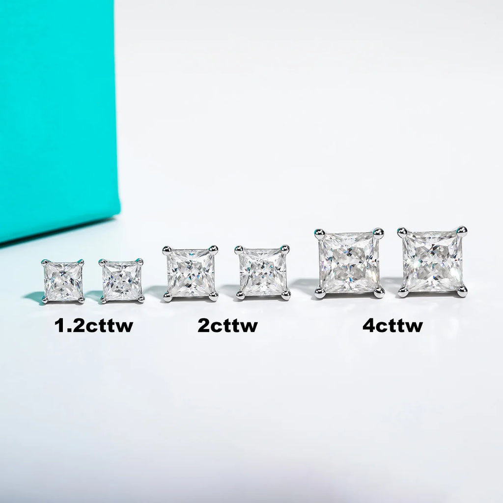 Princess Cut Moissanite Stud Earrings - 10K Gold Post