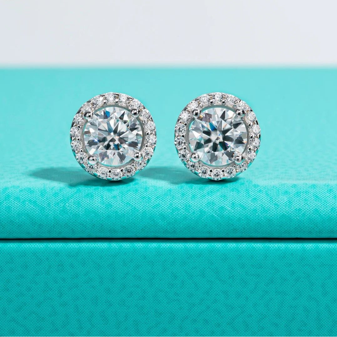 1ct Round Cut Moissanite Stud Earrings - 925 Sterling Silver