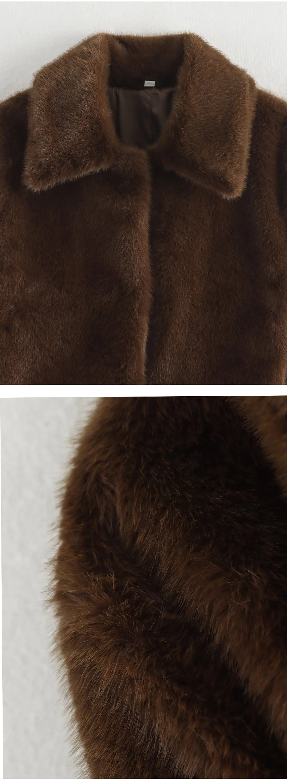Brown fur vest with a close-up of the texture on a light gray background.