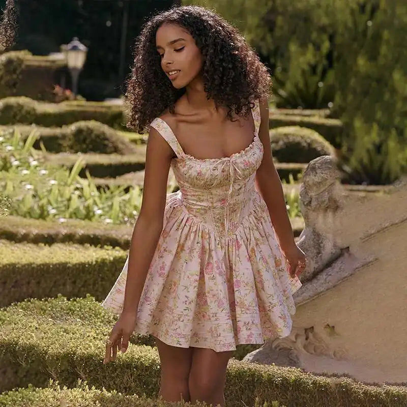 Wrap Pleated A-Line Mini Dress - Cottagecore Style