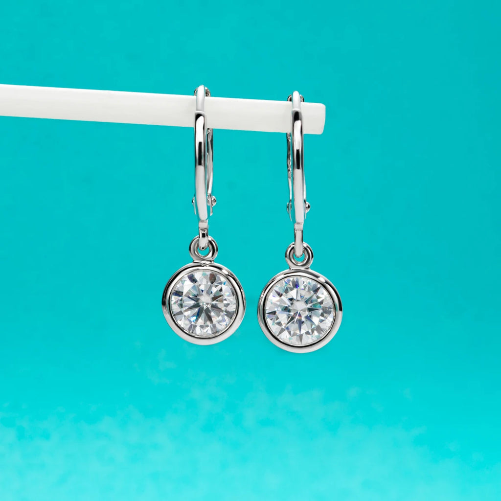 2ct Moissanite Huggie Hoop Drop Earrings - 925 Sterling Silver