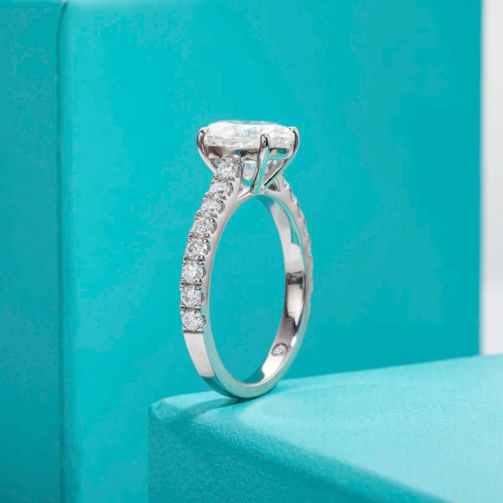 2ct Oval Cut D-Color Moissanite Ring - 925 Sterling Silver 18K Gold Plated