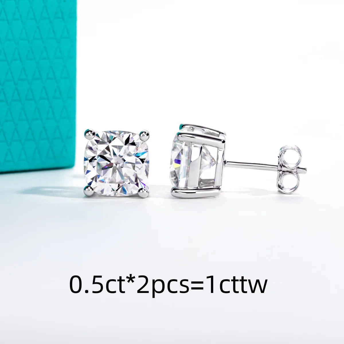 Cushion Cut D-Color VVS1 Moissanite Stud Earrings - 925 Sterling Silver