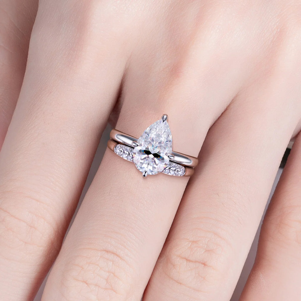 3ct Pear Moissanite Bridal Ring Set - 925 Sterling Silver