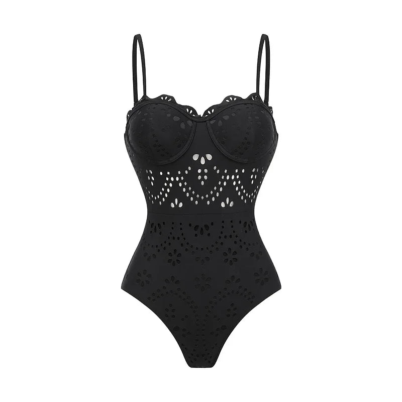 Backless Ruffle Swimsuit - Black Elegant Beachwear