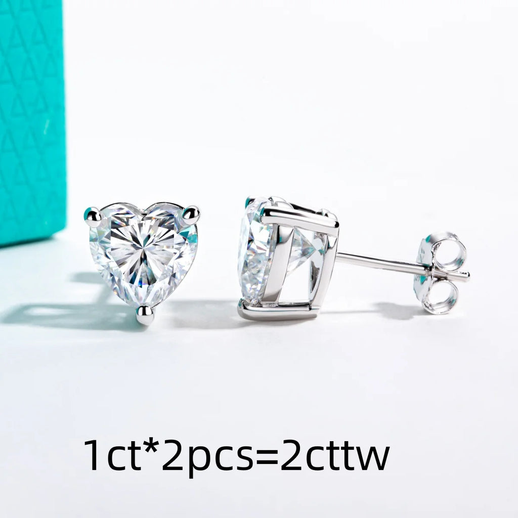 Heart Moissanite Stud Earrings - 925 Sterling Silver