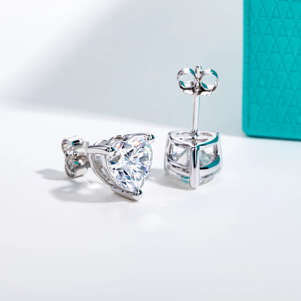 Heart Moissanite Stud Earrings - 925 Sterling Silver