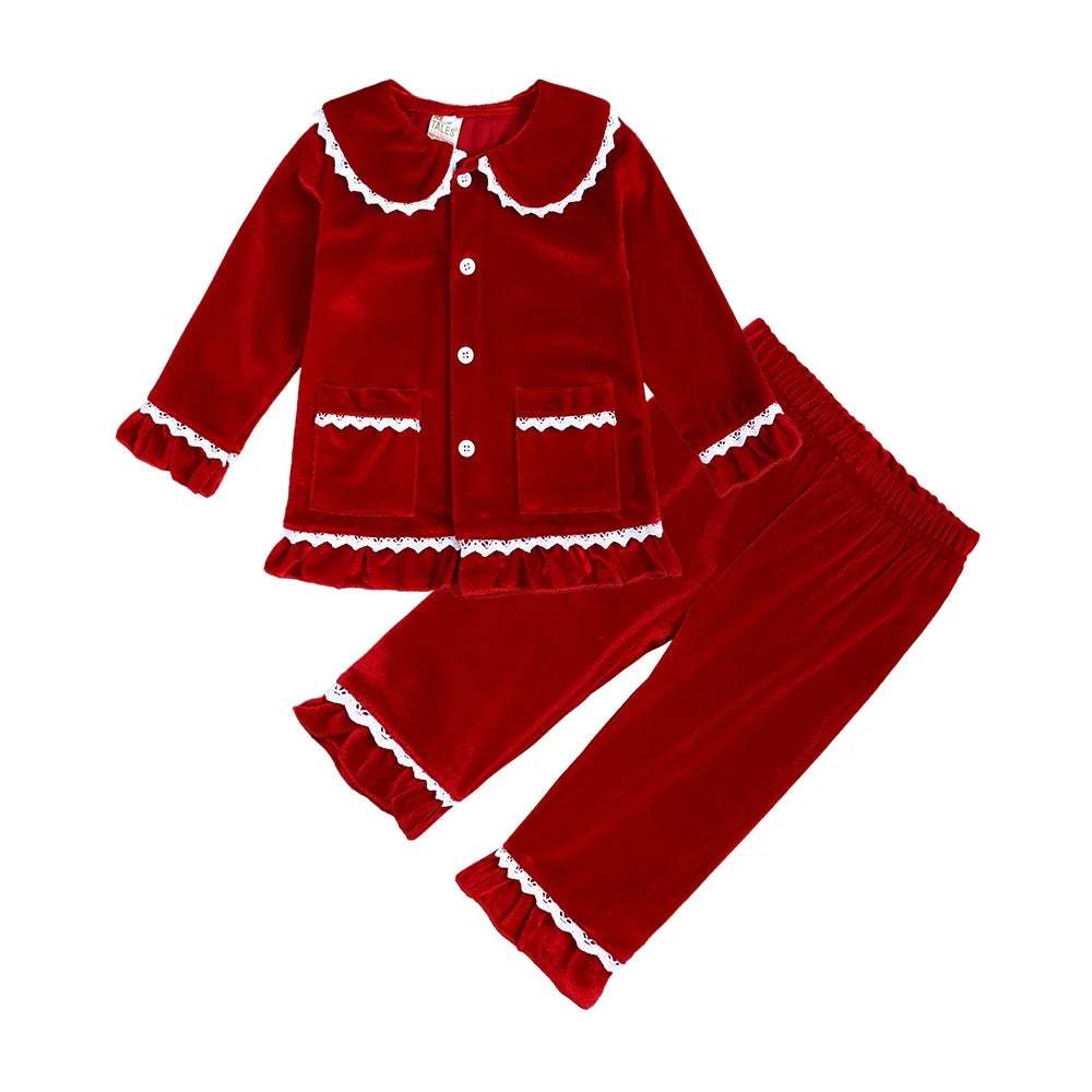 Kids Velvet Christmas Robe Pajamas – Family Matching Winter Sleepwear