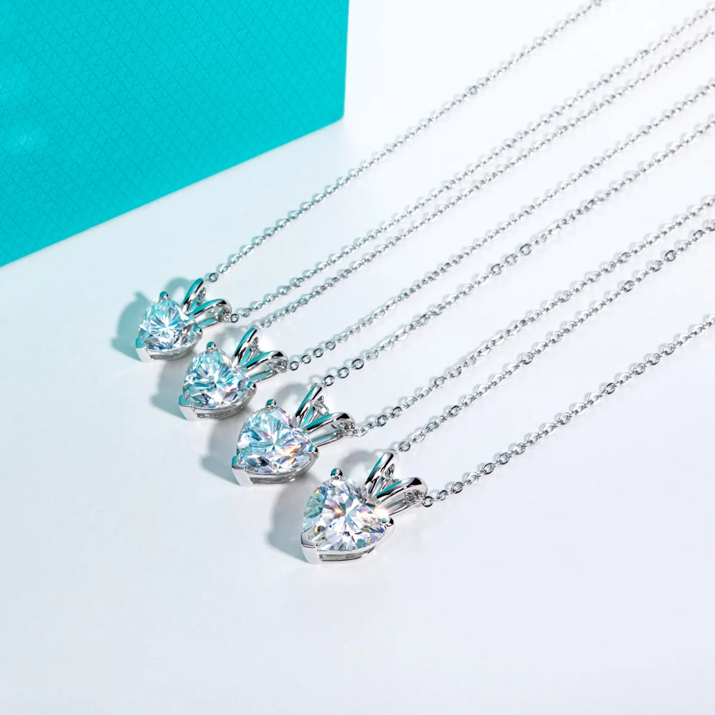 Heart Cut Moissanite Pendant Necklace - 925 Sterling Silver D Color