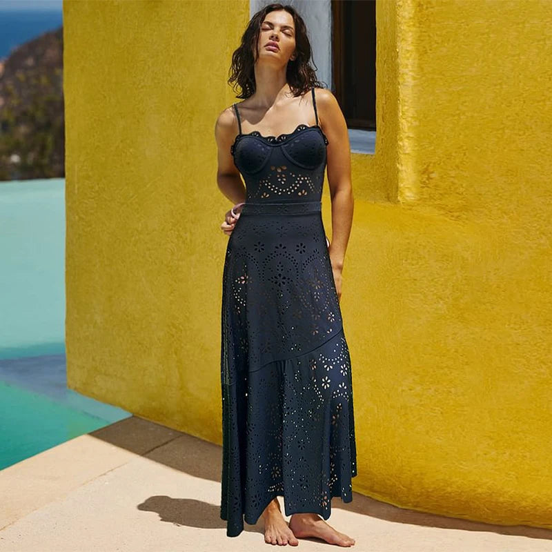 Backless Ruffle Swimsuit - Black Elegant Beachwear