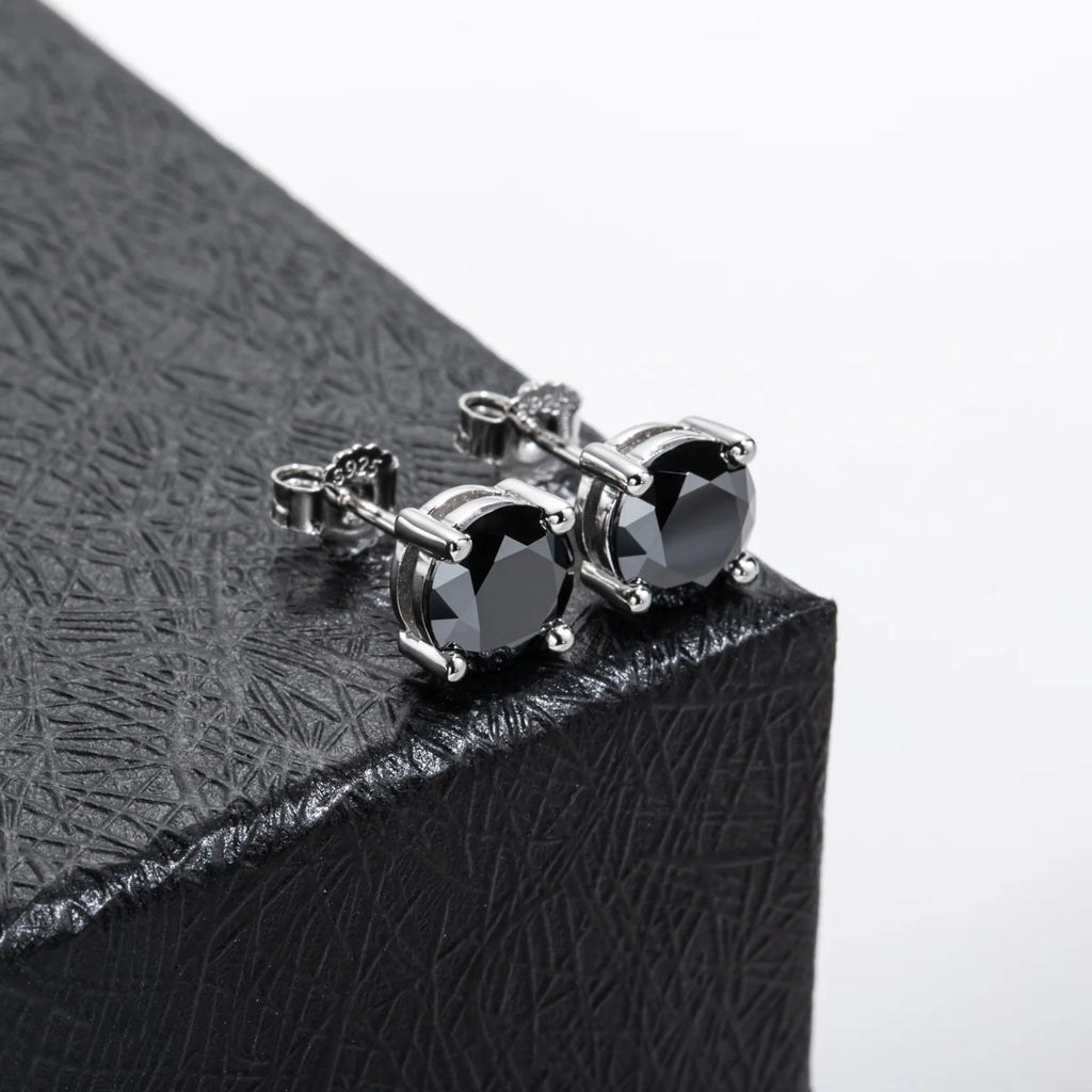 Black Moissanite Stud Earrings - 925 Sterling Silver