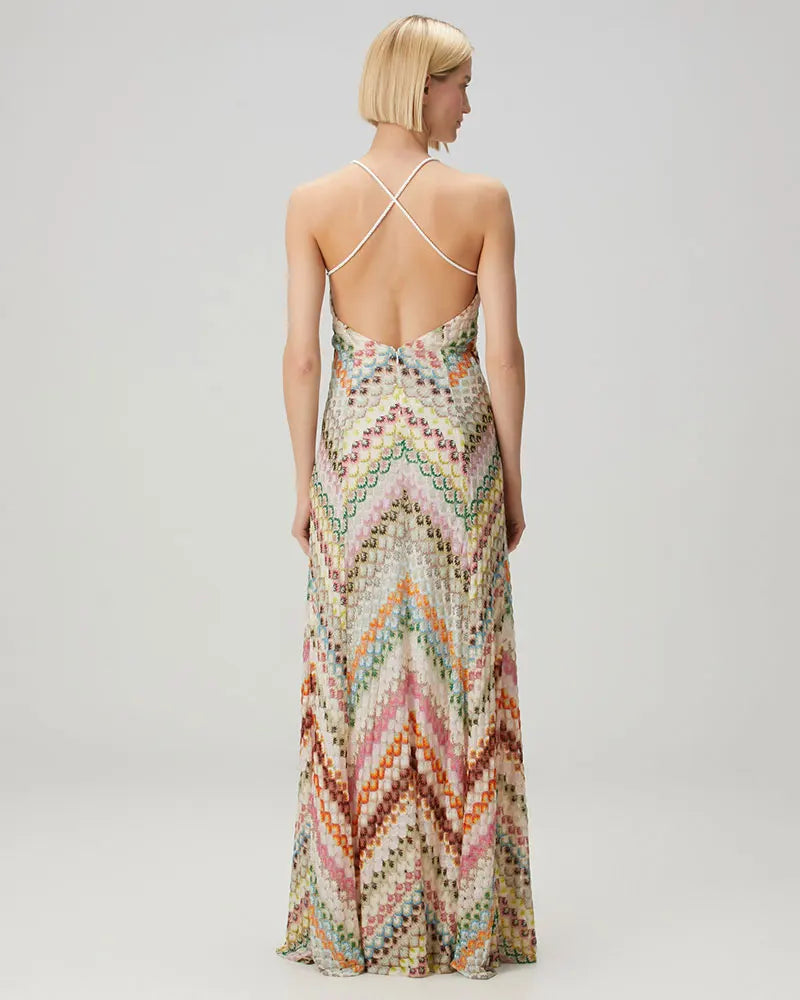Crochet Halter Maxi Dress - V-Neck Backless Knit Dress