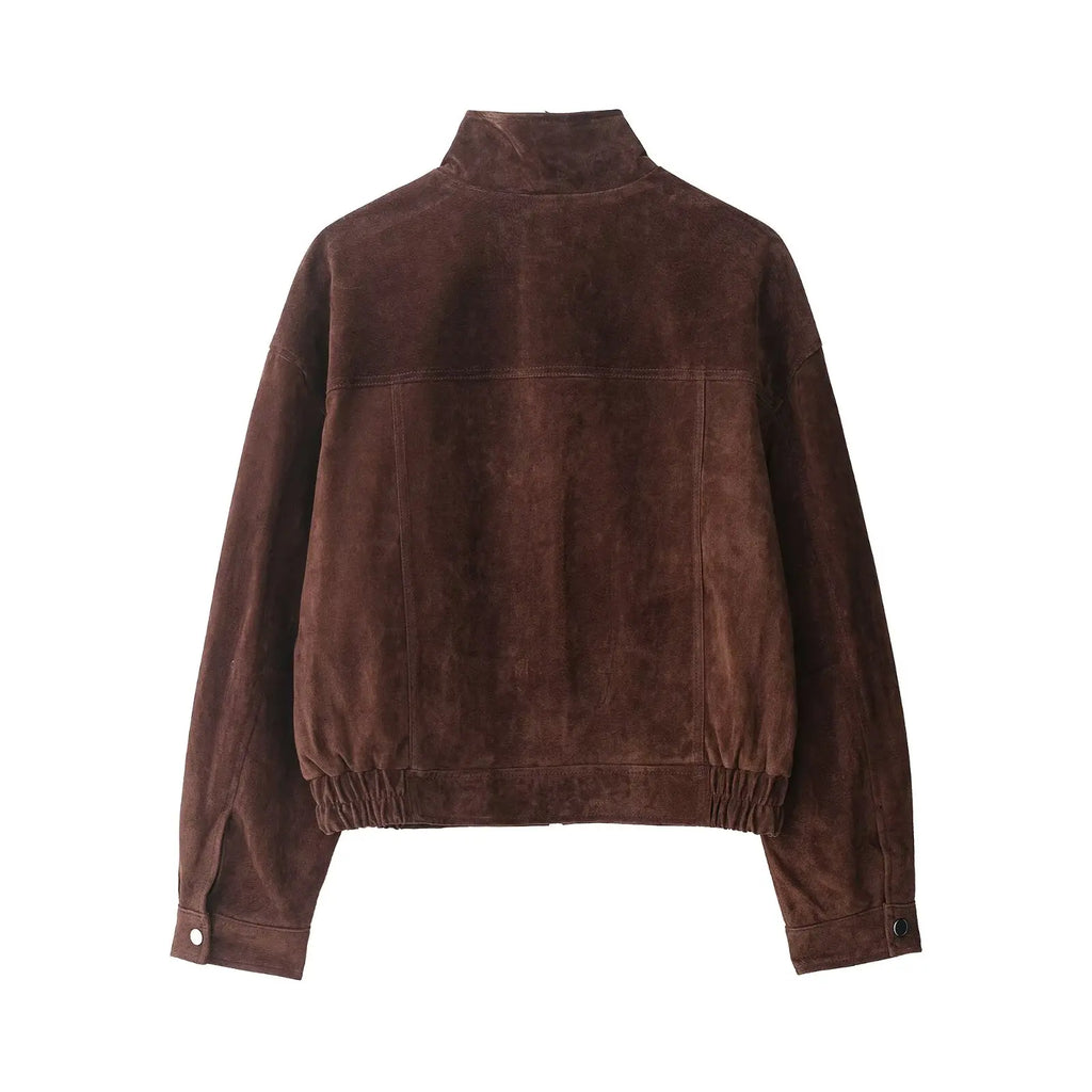 Brown suede jacket on a white background