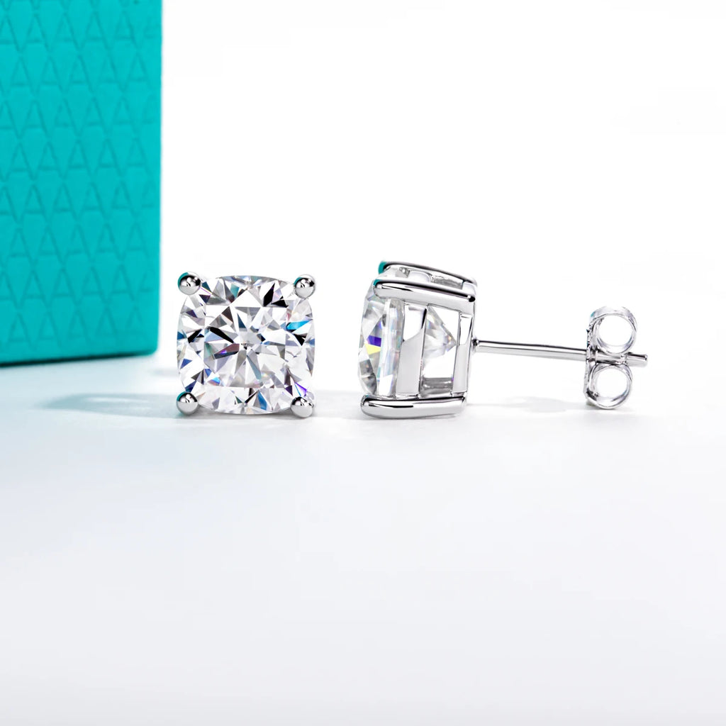 Cushion Cut D-Color VVS1 Moissanite Stud Earrings - 925 Sterling Silver
