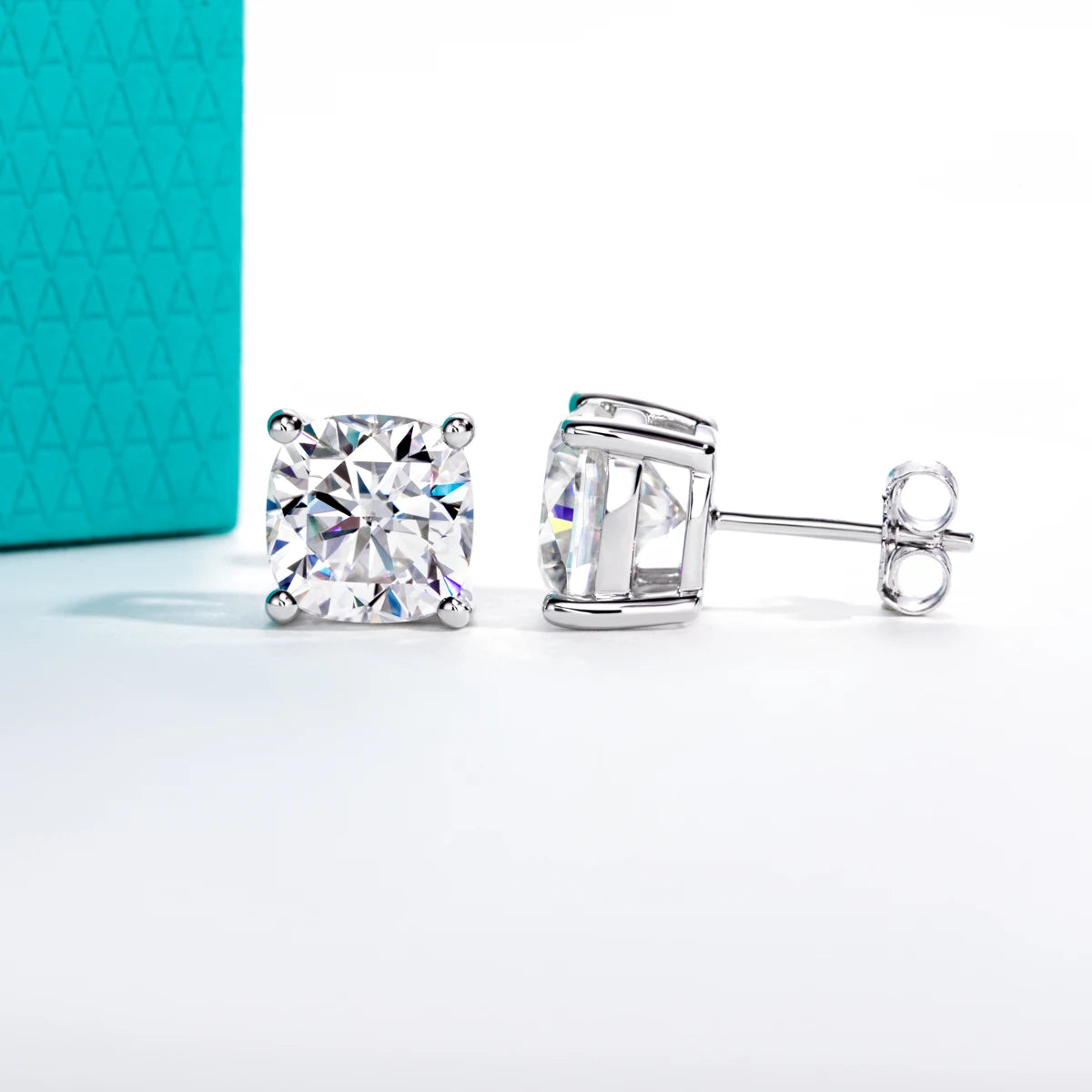 Cushion Cut D-Color VVS1 Moissanite Stud Earrings - 925 Sterling Silver