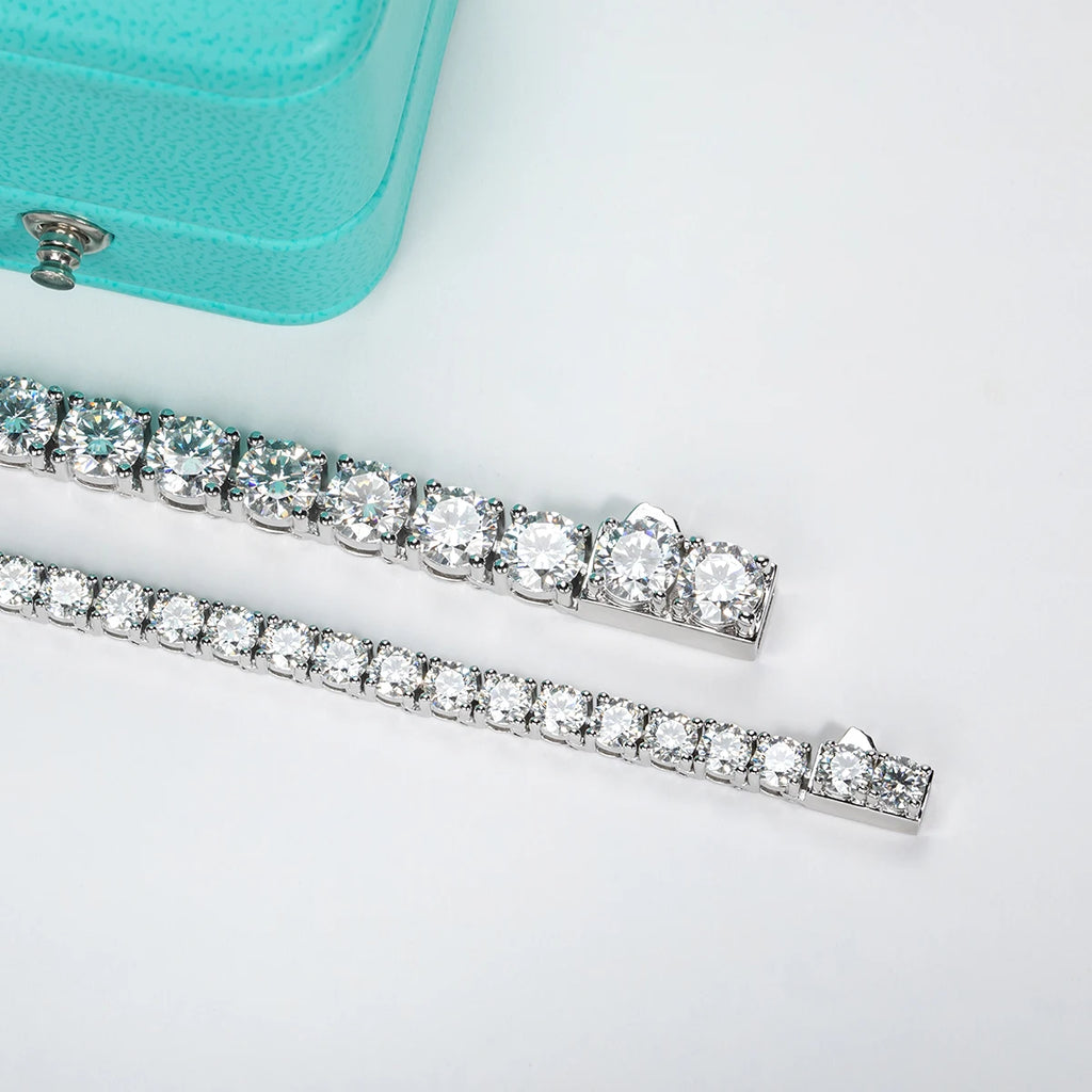 Moissanite Tennis Necklace 6.5mm 66cttw D-Color - 925 Sterling Silver 18K Gold Plated