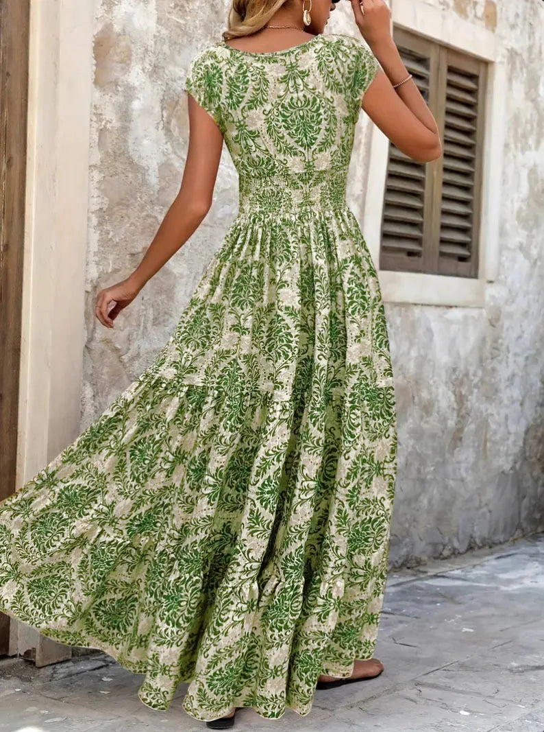 Vintage Floral V-Neck Summer Maxi Dress