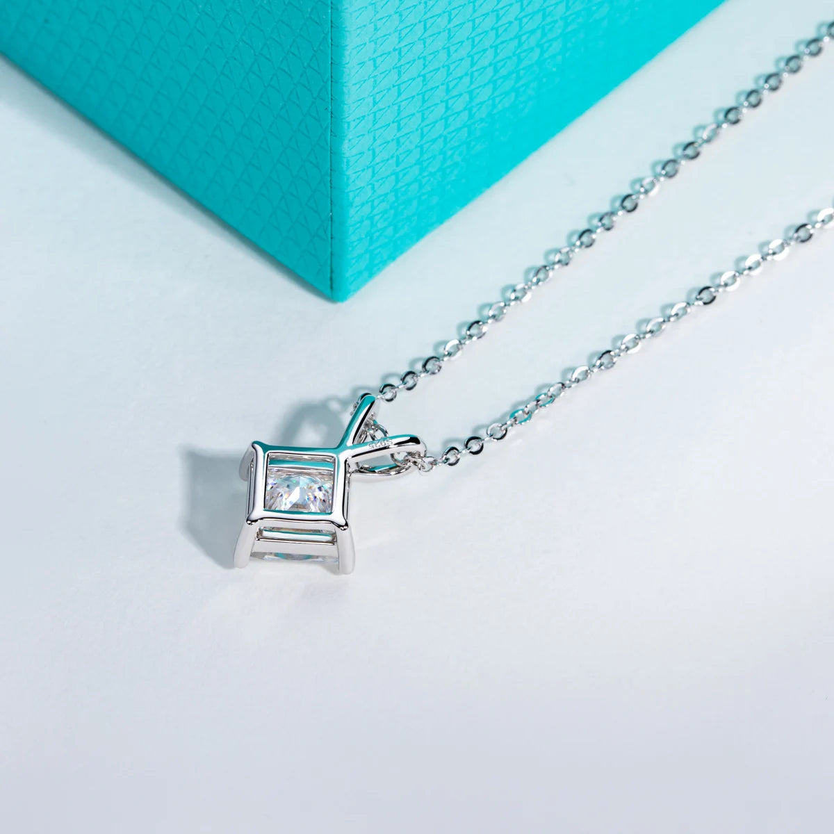 Princess Cut Moissanite Pendant Necklace - 925 Sterling Silver D Color
