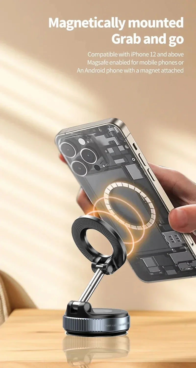 Phone case with magnetic stand and ring holder on a wooden surface