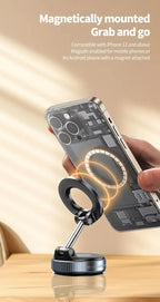 Phone case with magnetic stand and ring holder on a wooden surface