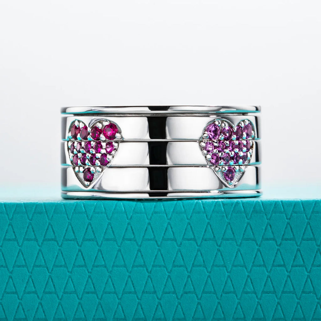 Moissanite Heart Spinner Band - Sterling Silver Fidget Wedding Ring