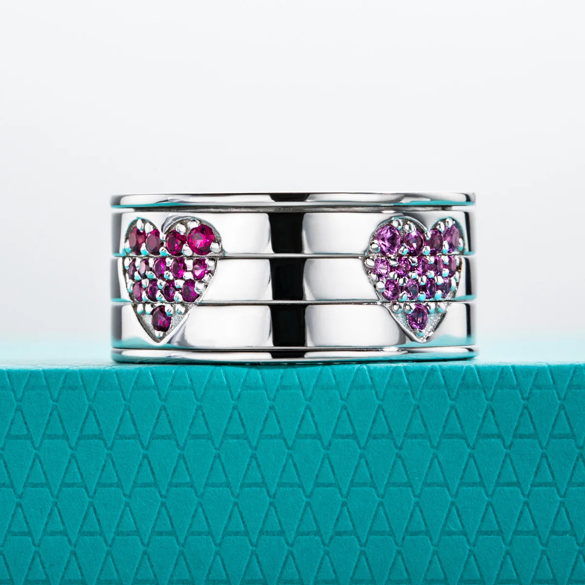 Moissanite Heart Spinner Band - Sterling Silver Fidget Wedding Ring