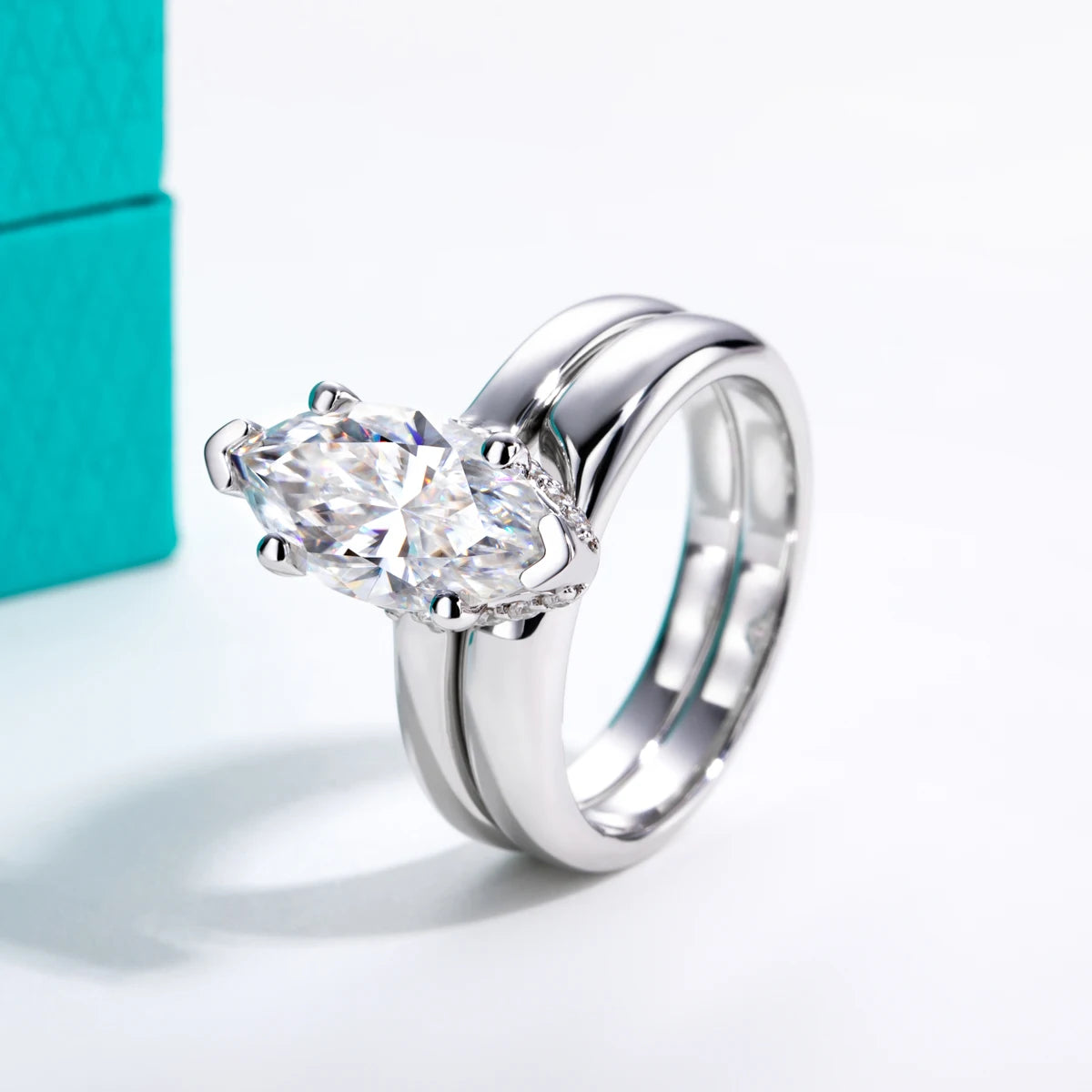 3ct Marquise Cut D-Color Moissanite Bridal Ring Set - 925 Sterling Silver