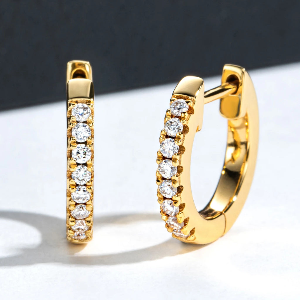 1.5mm D-Color Moissanite Huggie Hoop Earrings - Yellow Gold Plated