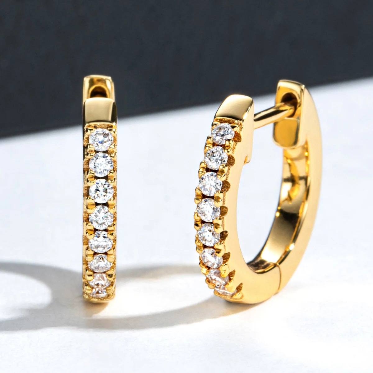 1.5mm D-Color Moissanite Huggie Hoop Earrings - Yellow Gold Plated