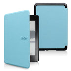 Kindle device with a blue cover on a white background