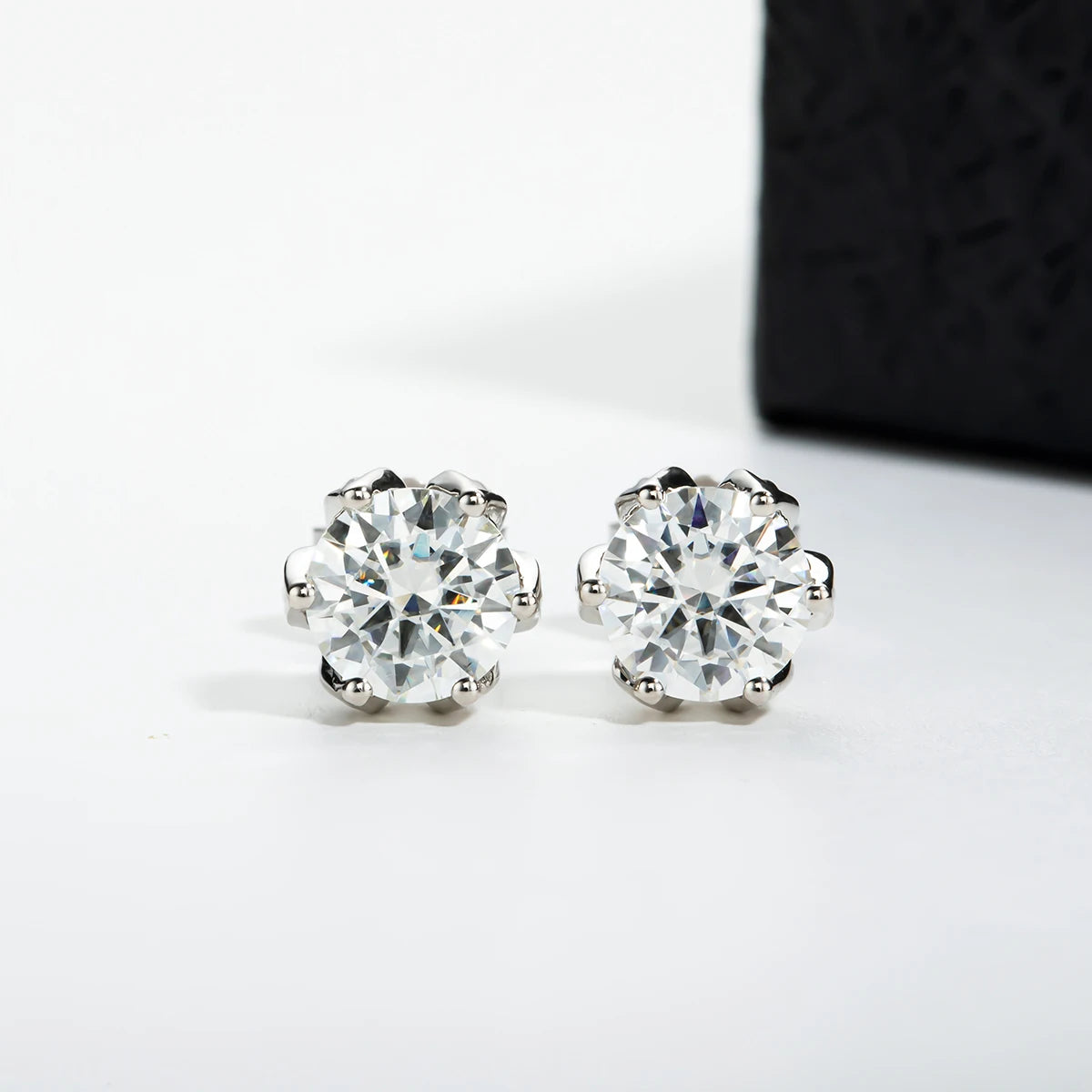 2ct D-Color Moissanite Lotus Flower Stud Earrings - 925 Sterling Silver