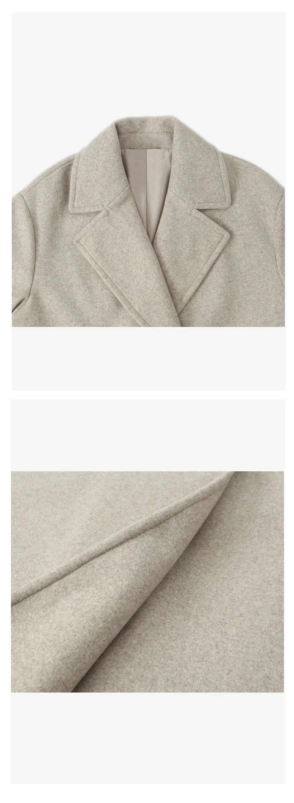 Beige coat with close-up of fabric texture on a white background